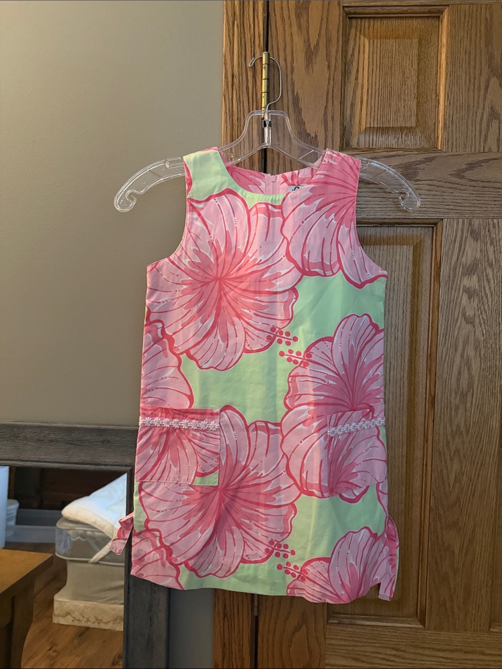 Lilly Pulitzer Pink Floral Shift Dress with Mint Background